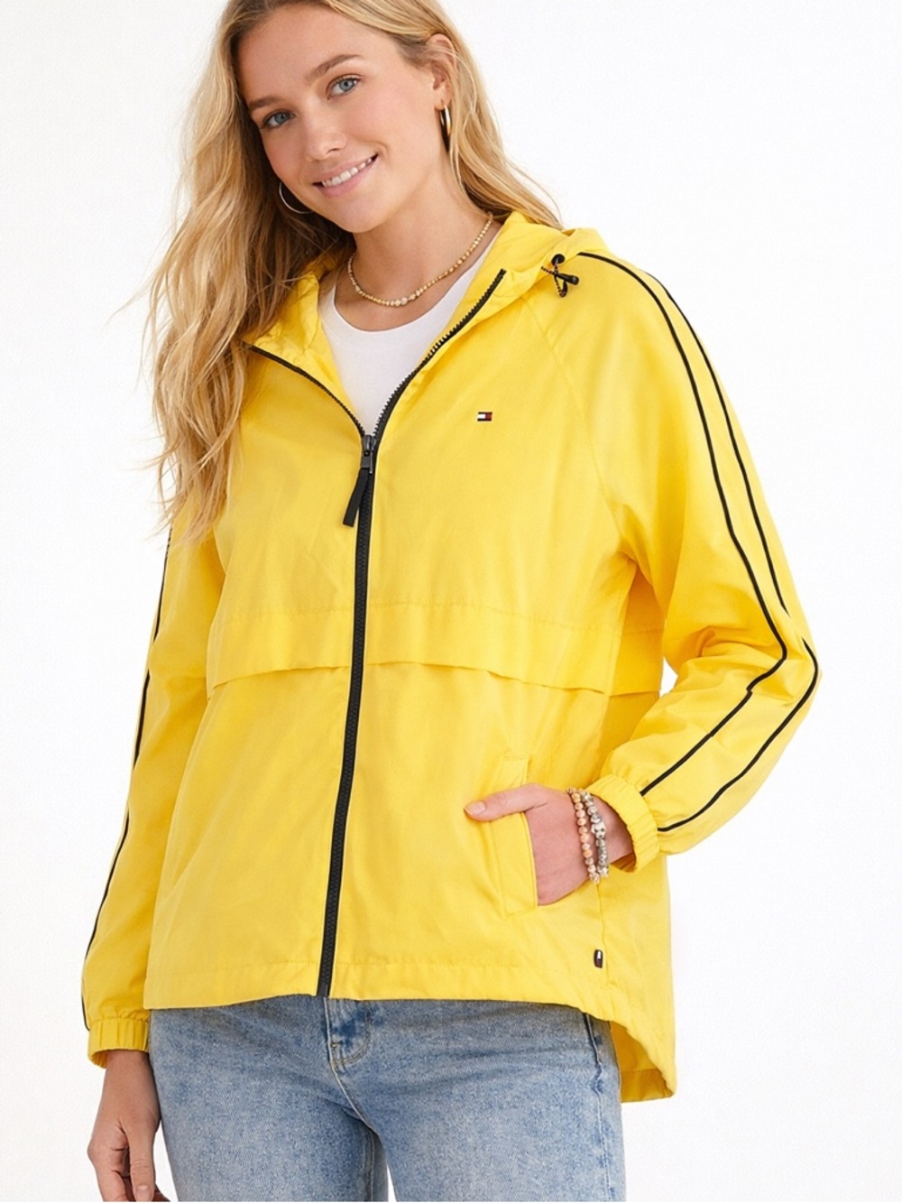 Tommy Hilfiger Yellow Hooded Rain Jacket, Windbreaker Size L